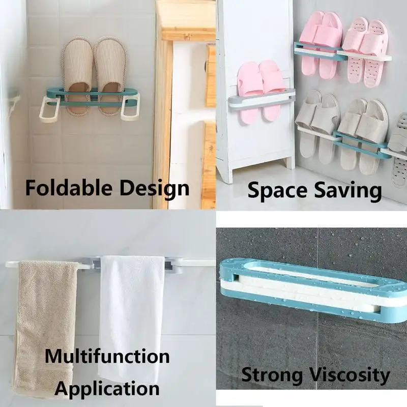 Bathroom Rack Wall Mounted Shoe Organizer Rack Folding Shoe Hanger Storage Holder for Bedroom Shower Room 3 in 1 Shoe Rack