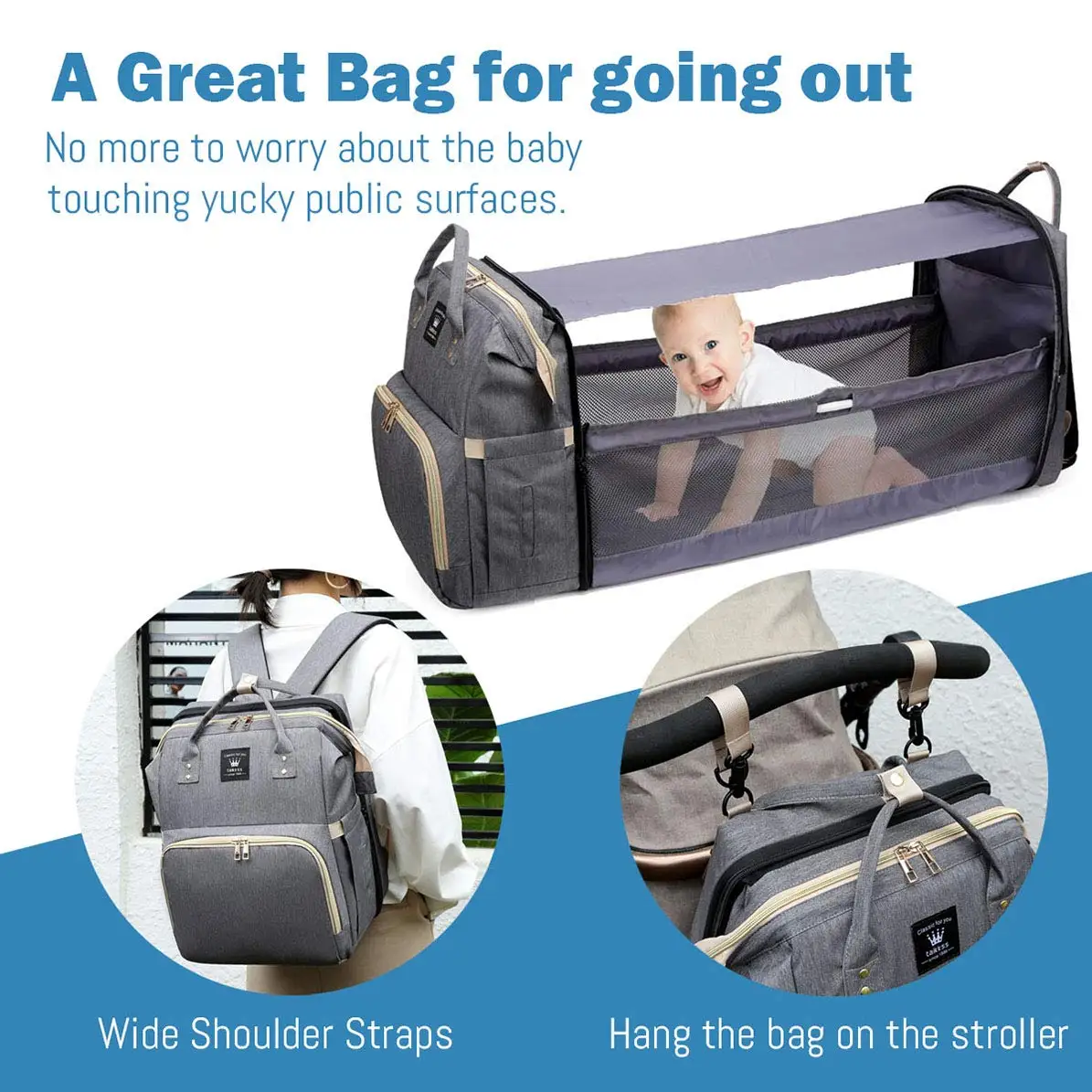 5 in 1 Diaper Bag Backpack with Changing Station Mommy Bag Diaper Bag Changing Station Multi-Function Waterproof