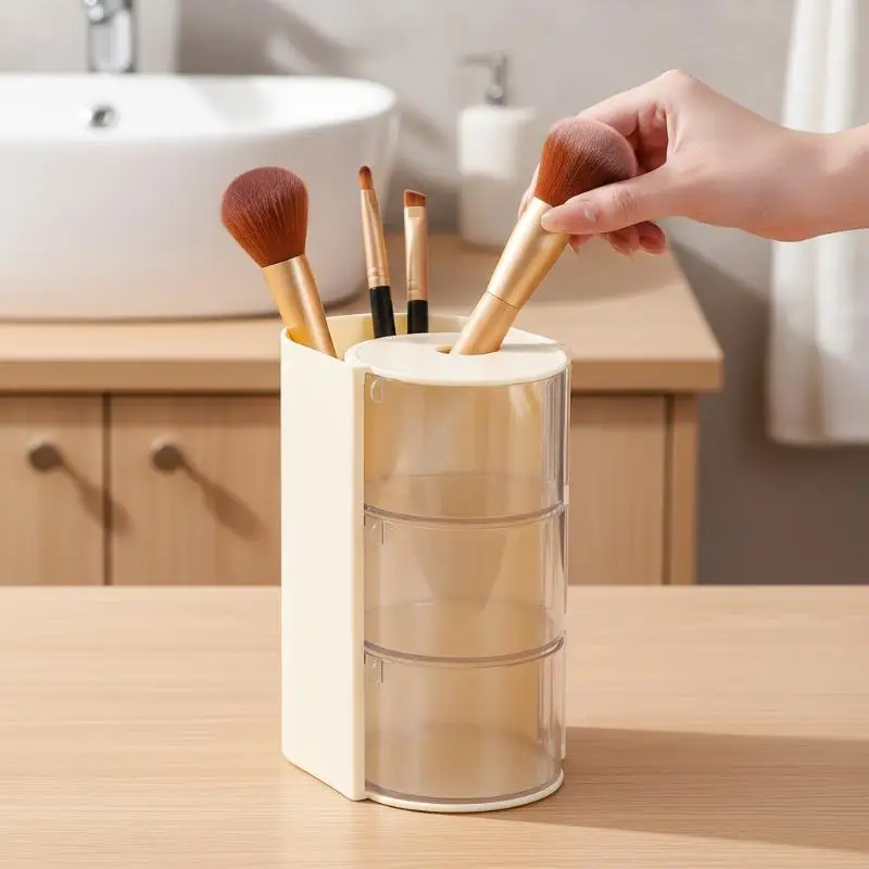 Modern Eco-Friendly Plastic Cosmetic Storage Box Makeup Brushes Hair Accessories Rotating Organizer Headband Hair Ties 3-6L