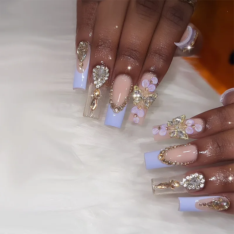 2024 Autumn Most Fancy Design Most Beautiful Style Very Shiny Nail Art Diamond Press on Nails Wholesale