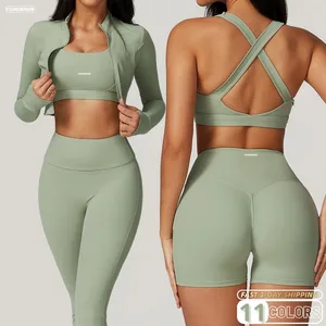 For YISHENHON Women's 4 Piece High-Impact Yoga Set Custom Logo Soft Skin Friendly & Plus Size Wholesale for Sports Fitness