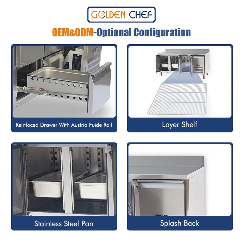 2 3 4 Doors Refrigerated Display Counters for GN1/1 Worktable Chiller Freezer Stainless Steel Other Refrigerator Bench Equipment