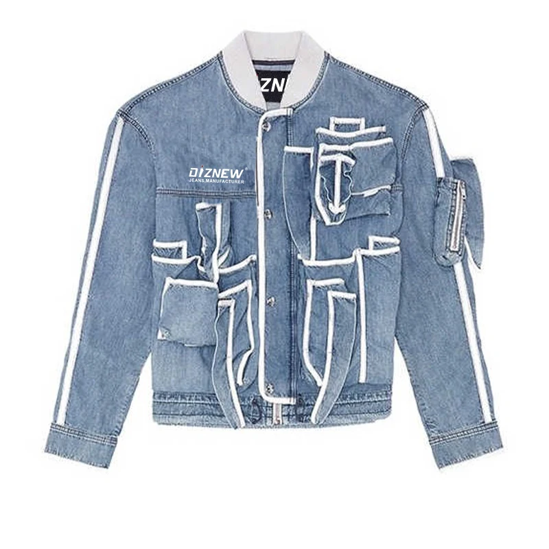 DIZNEW Autumn streetwear man clothing ODM custom logo blue patch denim jacket and T-shirt and jeans