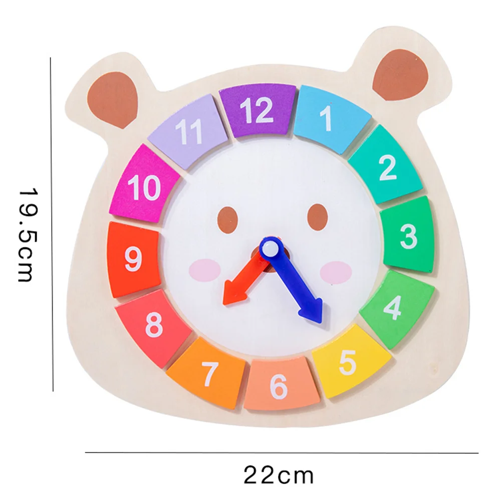 Wooden Montessori Toys Clock Cartoon Rainbow Bear Shape 12 Removable Pieces Clock Learning Toy