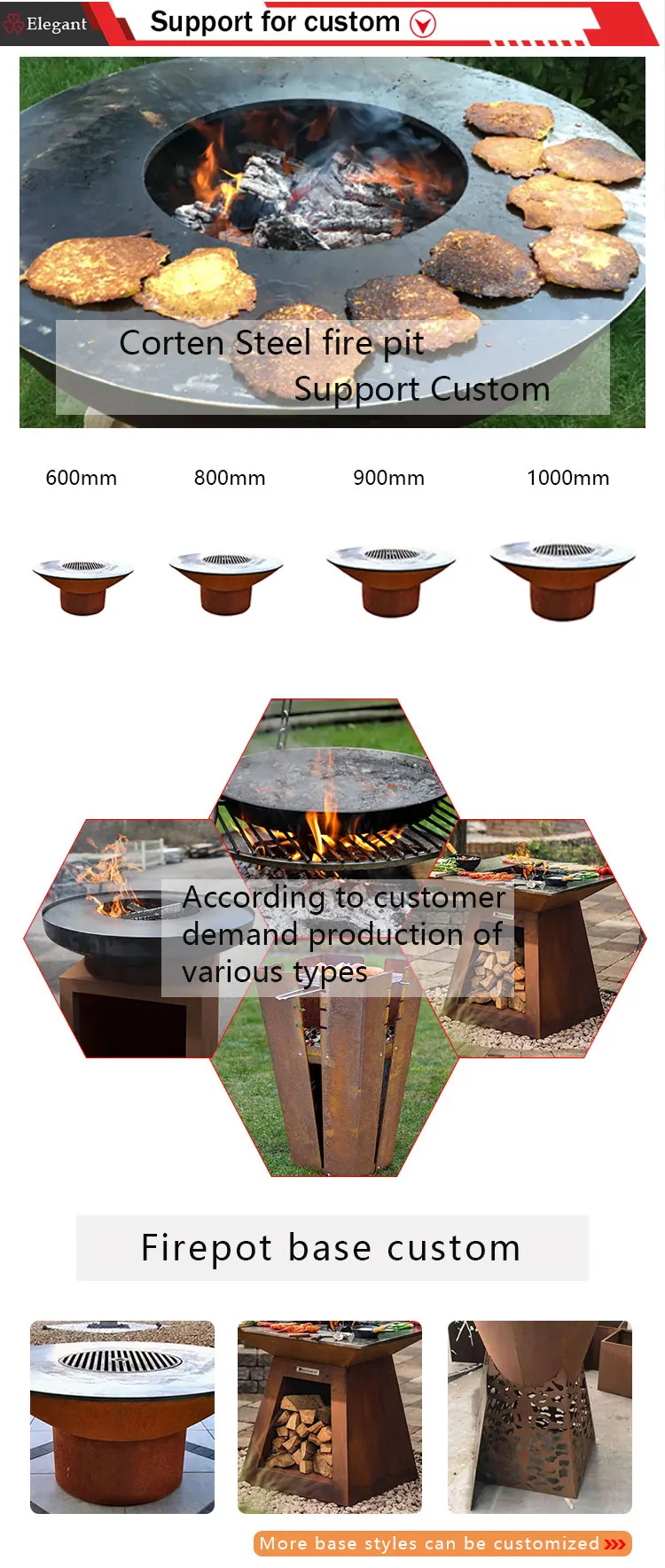 Outdoor Corten Steel Fire Pit Barbecue Bespoke Size Corten Steel Metal