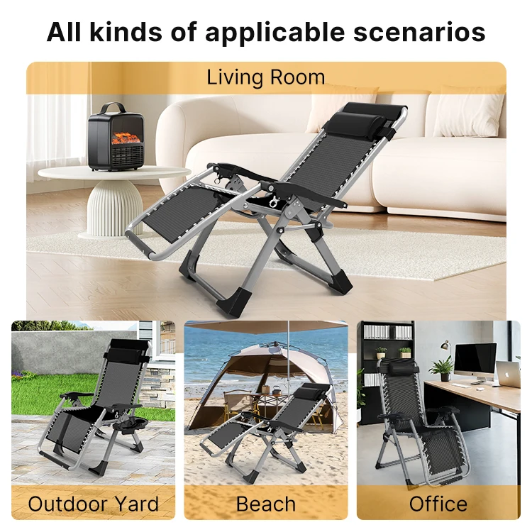 Wholesale Luxury Folding Chair Breathable Fabric Folding Sun Lounger Reclining Camping Chair with Pillow