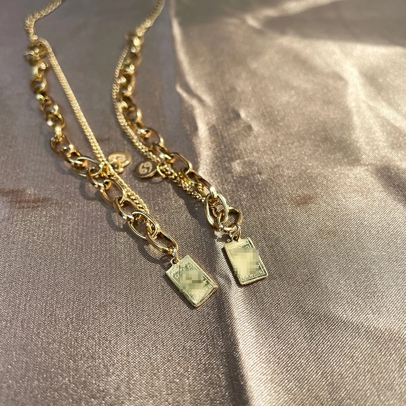Gold Rectangle Pendant Necklace 12 
