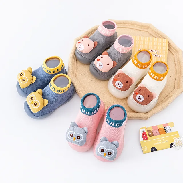 Wholesale new arrival Custom Cute Doll Cartoon Non-slip Baby Infant Cotton Socks Shoes Soft Soles Colorful Crew Socks