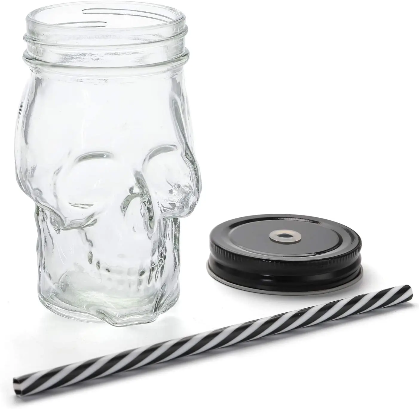 Skull Mason Jar Mug Glass Tumbler Cup with Cover and Straw 16oz Set of 2 