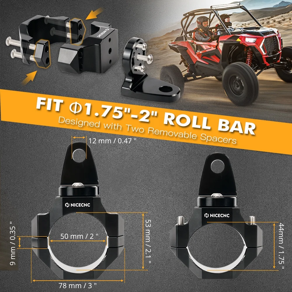 thumbnail image 2 of Universal UTV/ATV Mount Bracket For LED Whip Lights & Pods – Fits 1.75"-2" Roll Bars 2 of 6