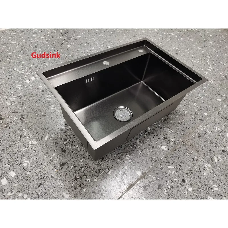 Gudsink 6045 Single Above Counter Farmhouse Sink Nano Sink Black Basin Stainless Steel Handmade Undermount Kitchen Sink Modern