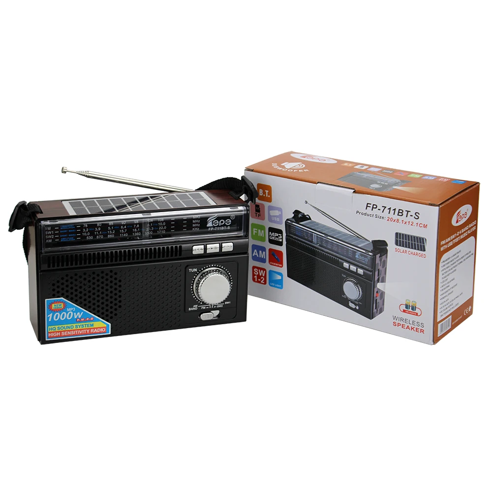 Solar Powered Multi Band Torch Radio Fp-711bt-s Dc Charged Am Fm Sw 4 ...