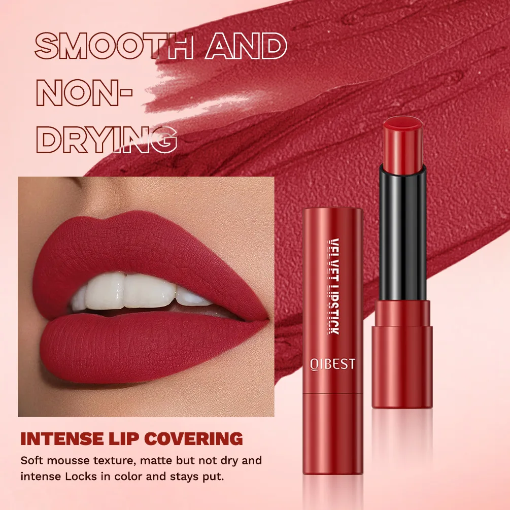 QIBEST 10 Color Matte Lipstick Makeup Waterproof Long Lasting Lip Stick Red Pink Lip Tint Velvet Lipsticks Women Cosmetics