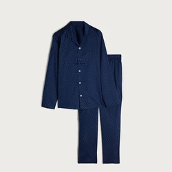 Классическая рубашка на пуговицах с длинным рукавом и длинные брюки, комплект из двух предметов с темно-синим принтом