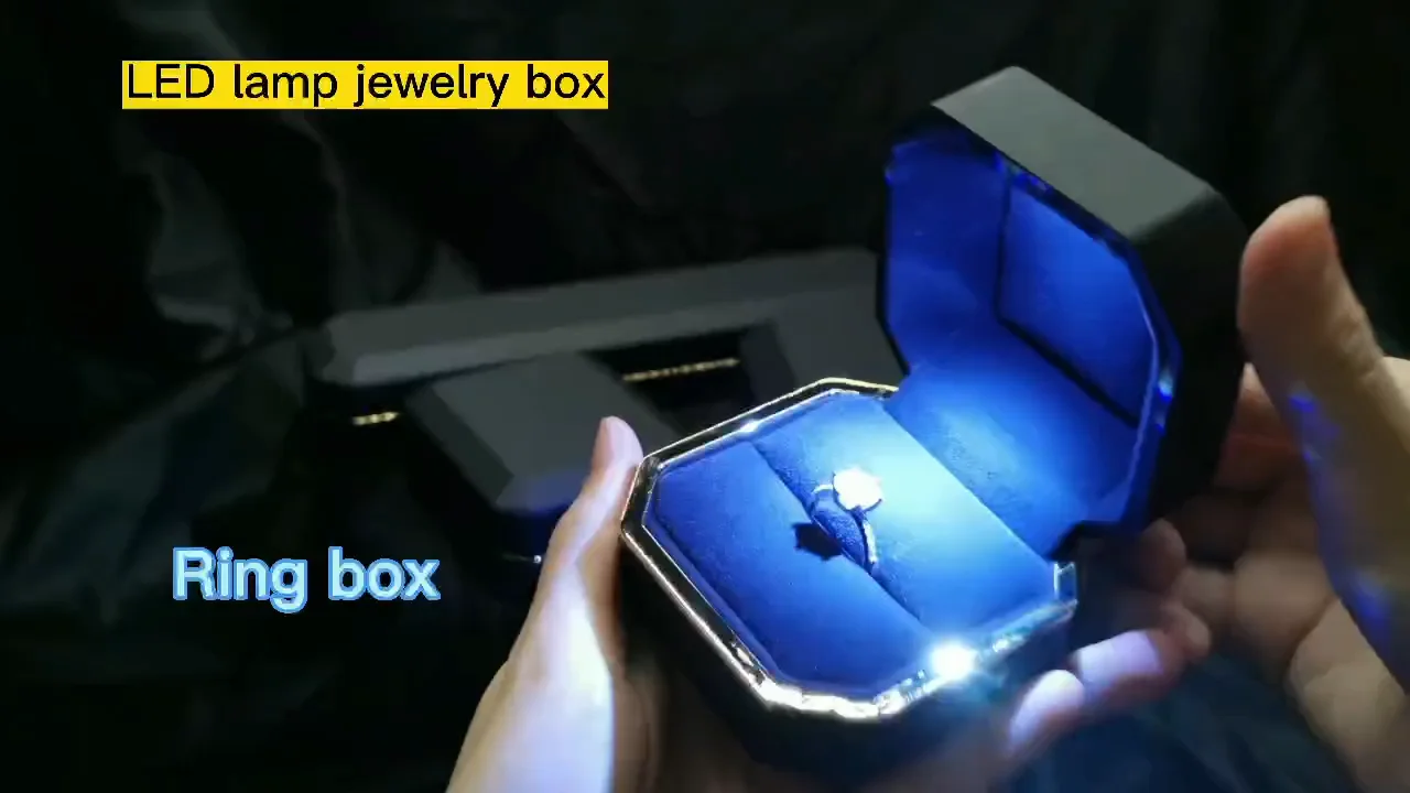 Factory Luxury Black Led Light Jewelry Box Led Ring Box Bracelet Earrings Velvet Necklace Custom