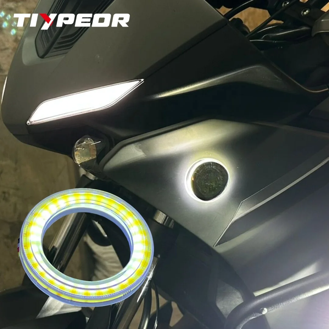 TIYPEOR Logo LED for YAMAHA LED Angel Eyes 50mm Motorcycle Lights COB Circle Waterproof White/Yellow Ring Light Logo Backlight