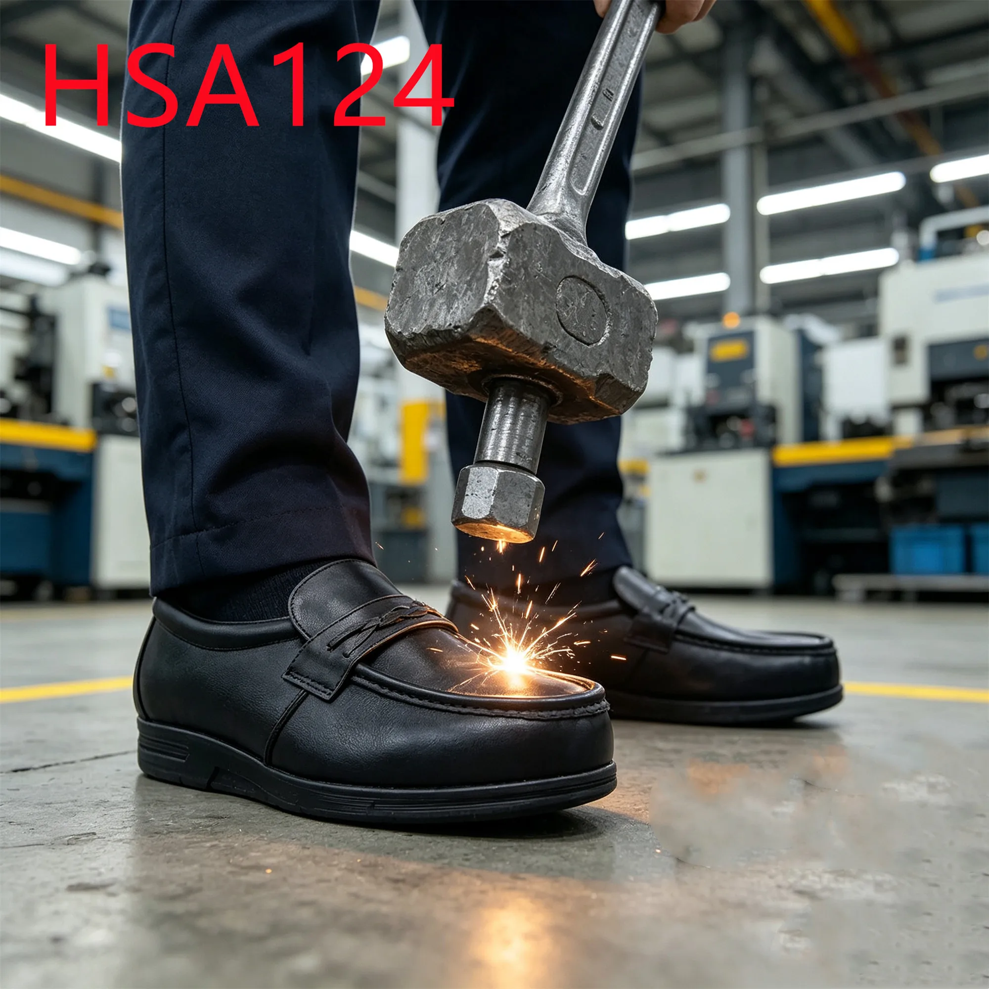 HY社製産業現場向けプルオンスタイルのファ・シン社マネージャー安全靴（現場点検対応・200J耐衝撃性能）。リーダー向け作業靴「HSA124」
