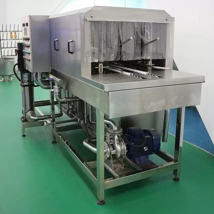 Automatic industrial crate cleaning machine for food bins and slaughterhouse cleaning lines