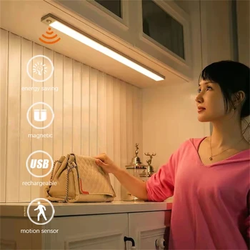 Wireless Chargeable LED Night Lamp Smart Motion Sensor Light Bar for Kitchen Wardrobe Bedside LED Room Bedroom Decor Night Lamps