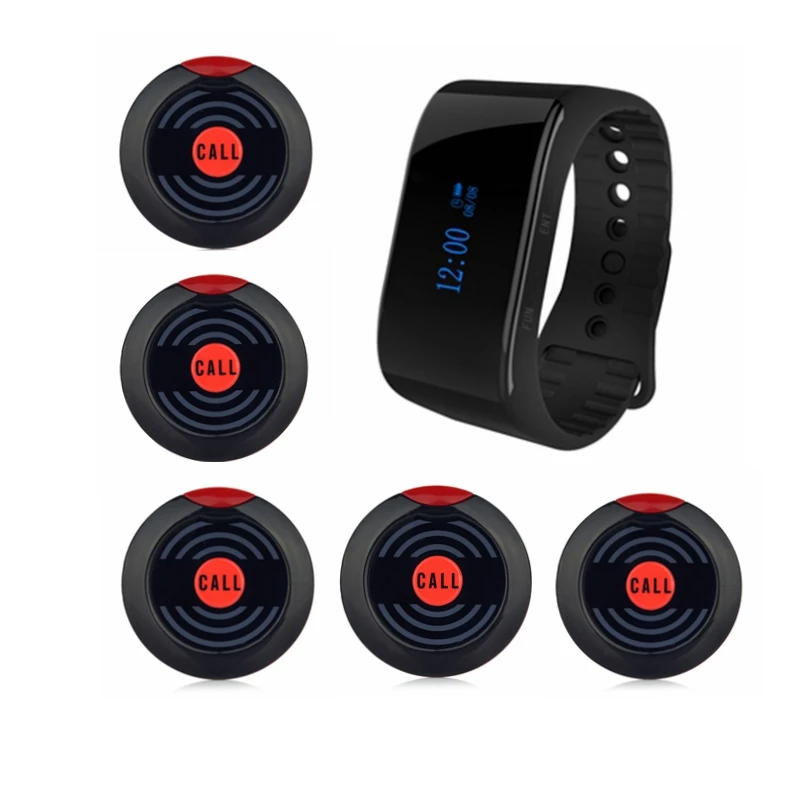 5 Call Buton and 1 Watch Receiver Restaurant Service Call System