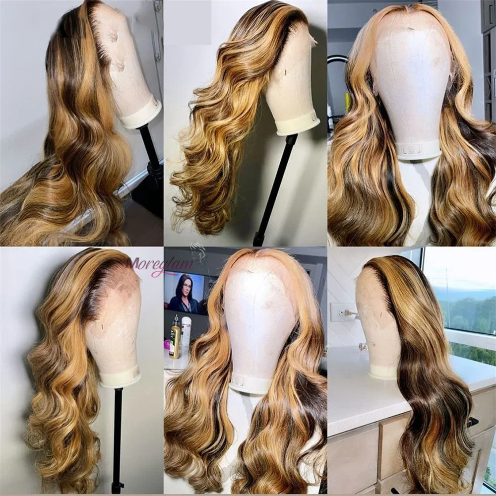 Blonde Highlight Lace Frontal Wigs for Black Women 180% Density Body Wave Malaysian Remy Human Hair_voghion.com