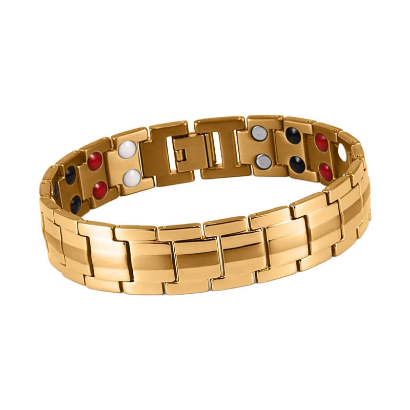New 16mm Gold Plated Lover Charm Bracelets for Women Man Heart Health Energy Dragon Pattern Double Row Magnetic Bracelet