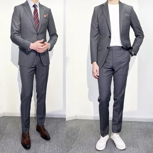 2-Piece  Men's  Grey  Suit Set Jacket Vest Pants-for Weddings Business & Office Clothing Production Factory