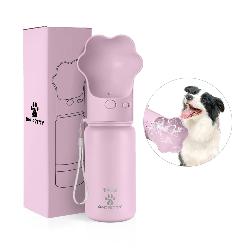 2024 New Design Cute Paw Pattern 18 oz 3 in 1 Pet Customization Water Bottle Feeders with Detachable Dog Bowl for Pets Outdoor