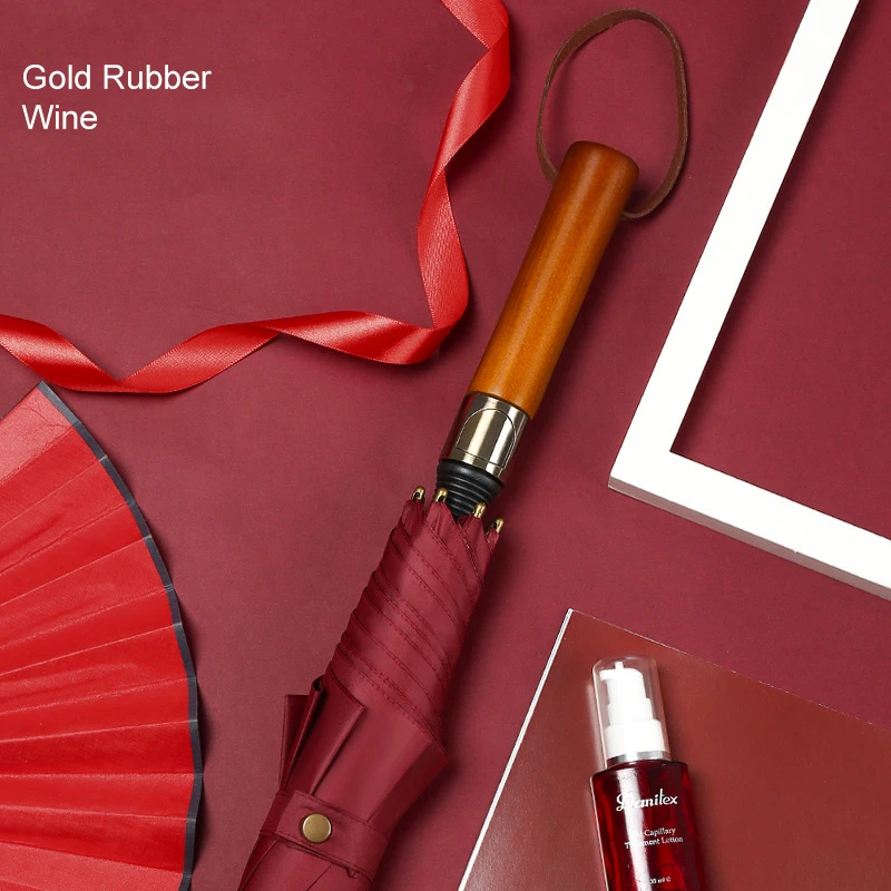 Деловой Подарок черный резиновый зонтик для гольфа эпонж прямая деревянная ручка с логотипом на