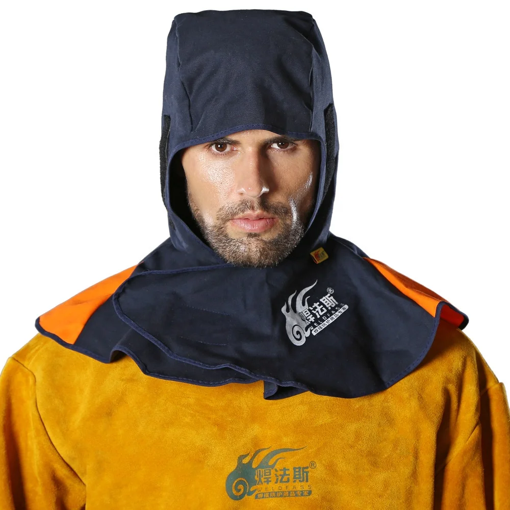Denim Fabric Welding Head Neck Shoulder Protective Hood Cap Practical Flame Retardant Welder Safety Cover Helmet 