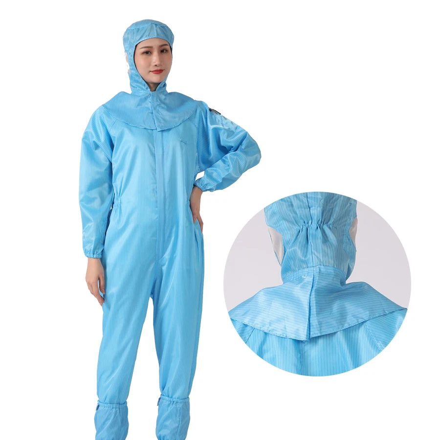 Washable Blue Anti-static Clean Room Working Clothes ESD Garment Jumpsuit Without Hood Cleanroom Coverall Without Hood RH-1003A