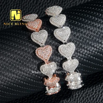 Nice Bling Jewelry 2 tones Heart Shape 925 Moissanite Bracelet Cuban Link VVS Moissanite Chain Necklace