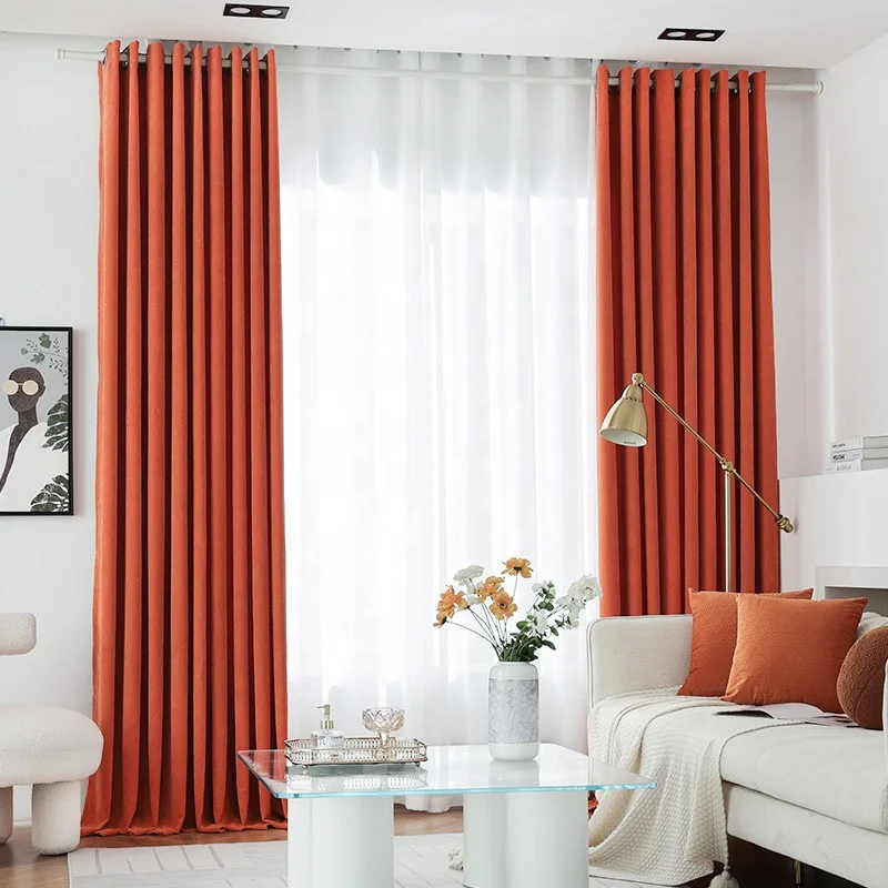 French Simple Solid Color Velvet Blackout Curtains for Bedroom Cream Patchwork Design Ready Made Curtains