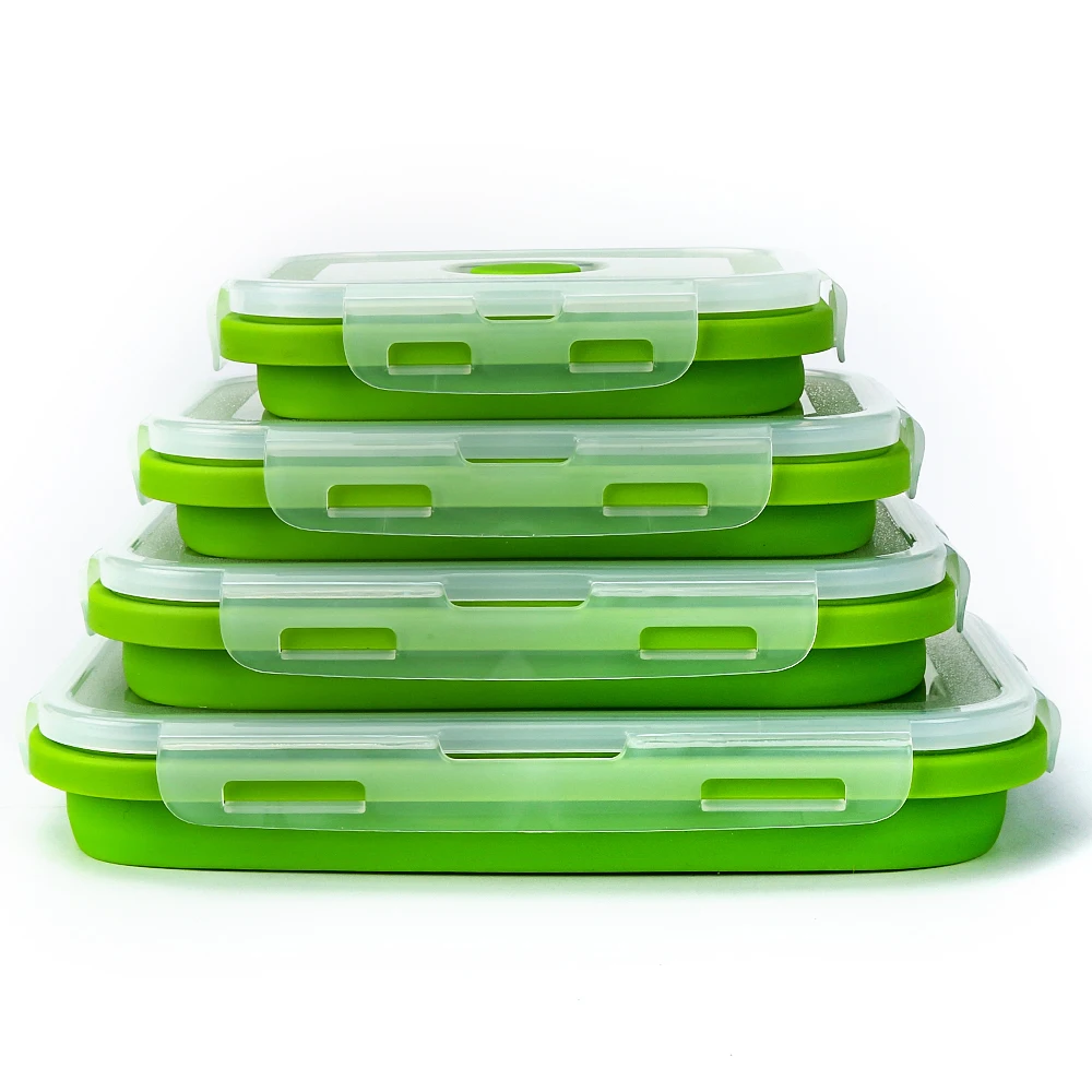 Set of 4 Collapsible Silicone Food Storage Container, Leftover Meal Box for  Kitc