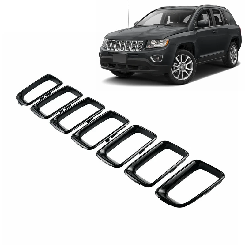 OEM auto parts full black plastic front bumper grille molding grille insert 7pcs for Jeep Compass 2011 2012 2013 2014 2015 2016