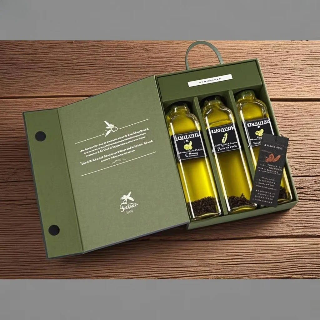 Custom Printing Cardboard Green Olive Oil Bottle Luxury Gift Box Packaging With Insert