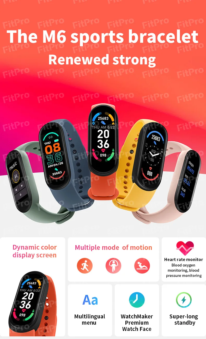 2021 Android Io Smart Bands Watch Weather Message Fitness Band M6 Waterproof Sport Bracelet Smart Watch
