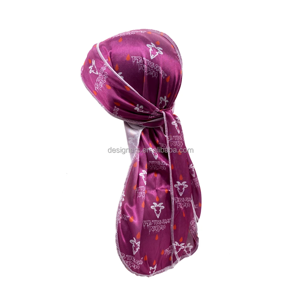 Customized Silk Satin Velvet Designer Silky for Men Women Shining Polyester Custom logo Turban Rag Anime Durag