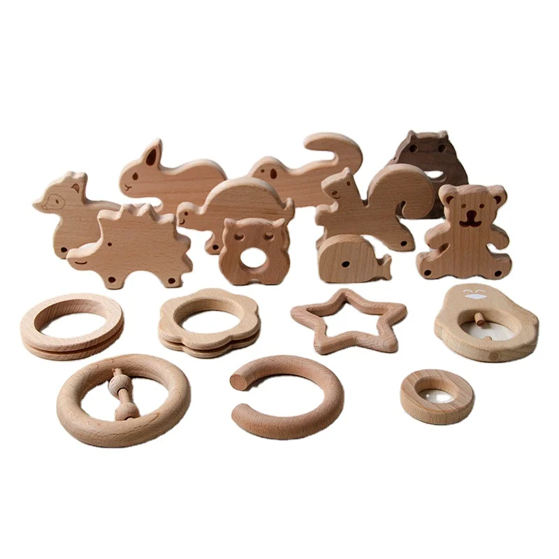 Wholesale Beech Bunny Wooden Baby Toy Wood Teething Rings Round