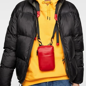 Custom Logo Smooth Vegan Red Leather Men's Crossbody Mobile Phone Case Bag for Men