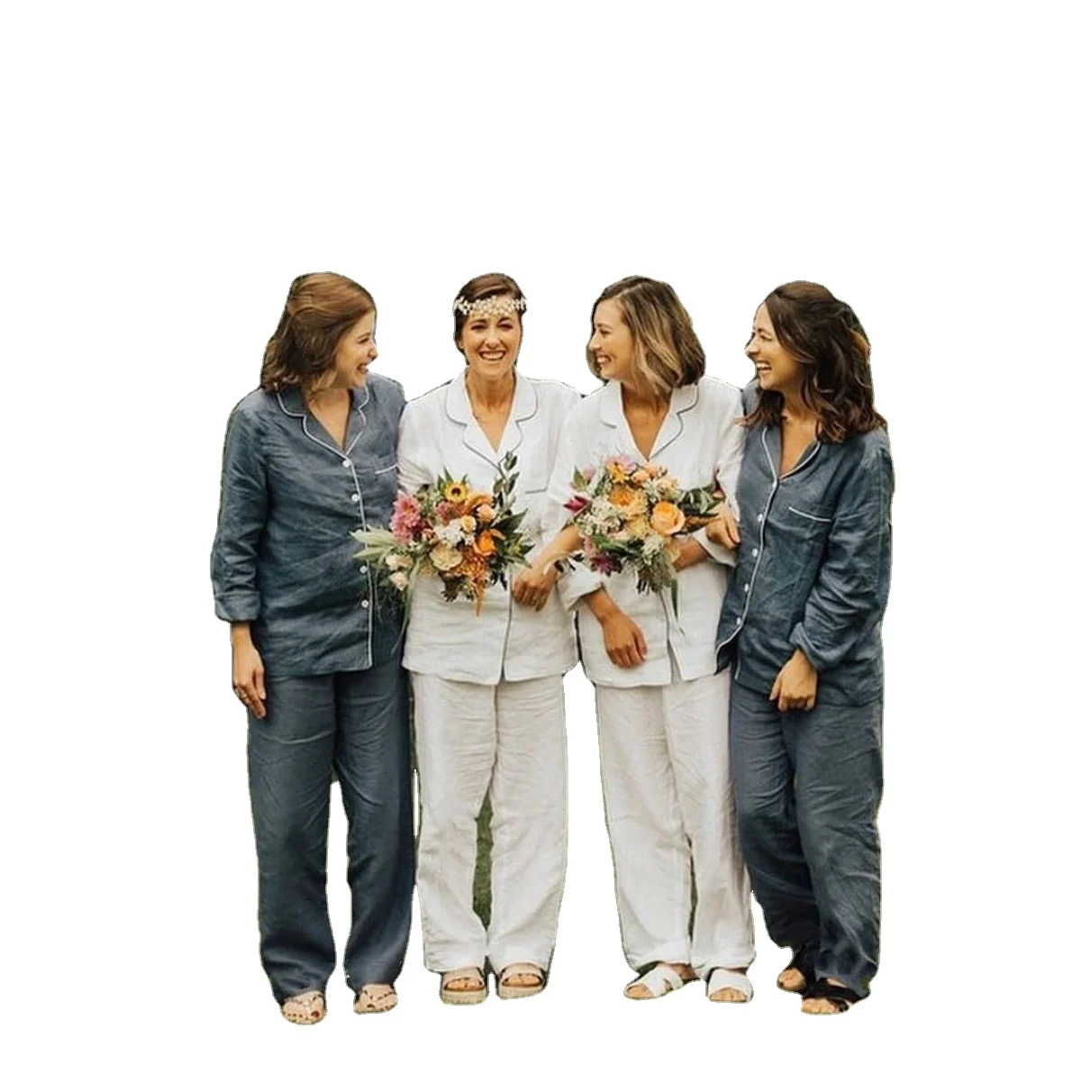 Hot Sale Skin-friendly Breathable Casual Knitted Linen Men's Pajamas and Ladies Pajamas Family Suits
