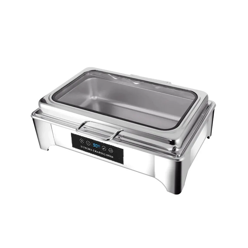 TEBAK Buffet Dish Commercial Hotel Stainless Steel Self-Heating Electric Dinner Stove With Large Visual Glass Chafing Dish