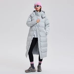 Winter Long Duck Down Over the Knee Thick Waterproof Cold-resistant Bubble Women's Hooded Zipper Closure Puffer Down Coat