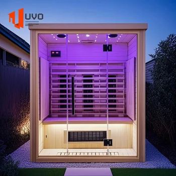 Custom 4 Person Qutdoor Barrel Infrared  Sauna Hemlock Wooden Barrel Sauna Room with Control Panel
