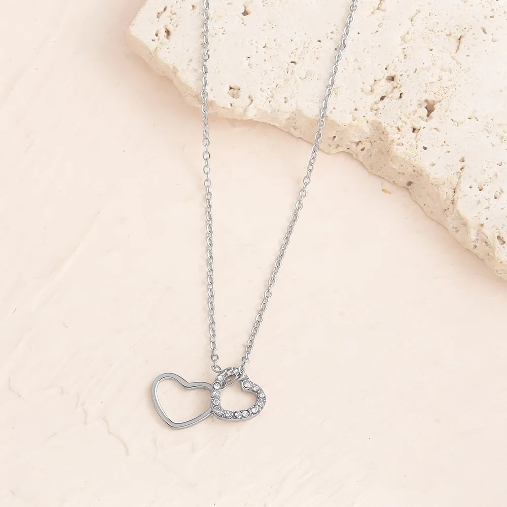 Elegant Heart Zircon Necklace for Women - PVD Plated