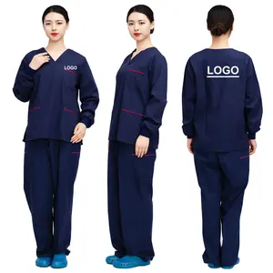 Wholesale Custom Women and Man Long Sleeve Medical Scrub Hospital Uniforms Workwear Doctor Nurse Scrub Sets