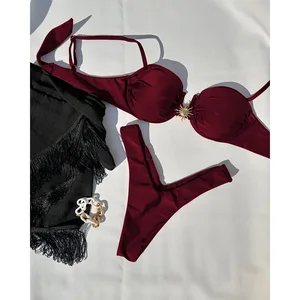 JSN 2026 New Sexy Women's Bikini Set Swimsuit Solid Color Bikini Sexy Split Swimsuit 2-piece Set Swimwear for Ladies