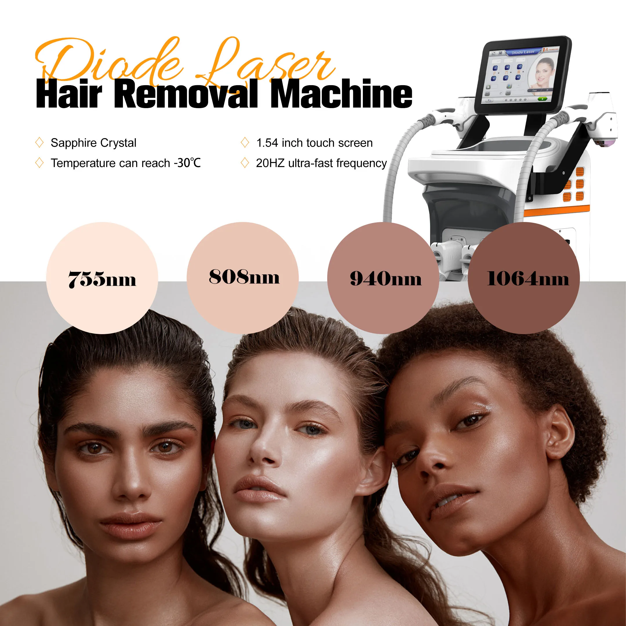 Nubway Newest Professional Ice Laser Hair Removal 755 808 940 1064 Diode Laser Hair Removal Machine