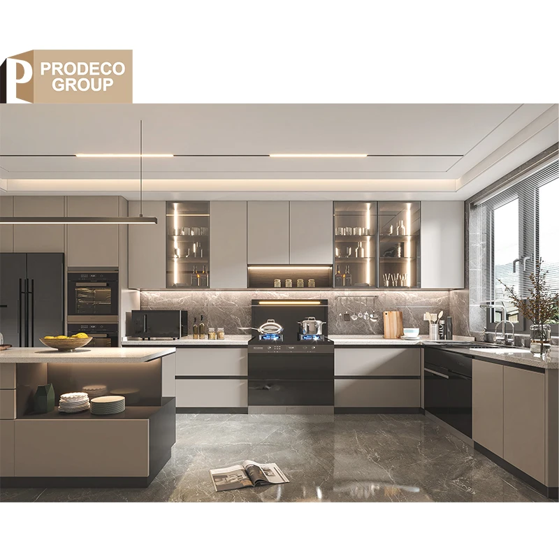 Prodeco Italy Neoclassical Double Pull Down Basket Modular Kitchen Cabinets Set With Sink Accessories