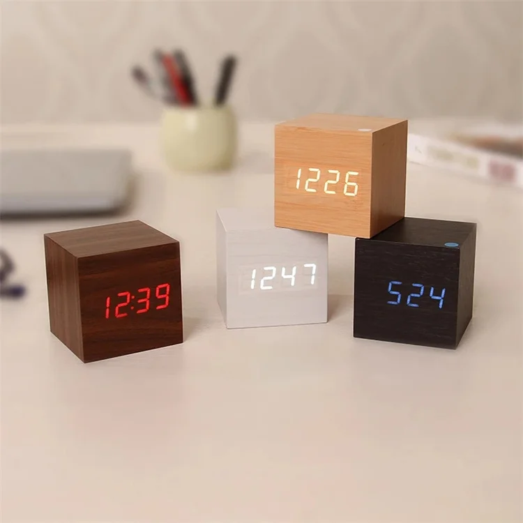 wood led table clock